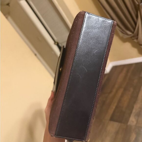 CELINE brown suede leather shoulder bag, logo charm - Picture 13 of 14